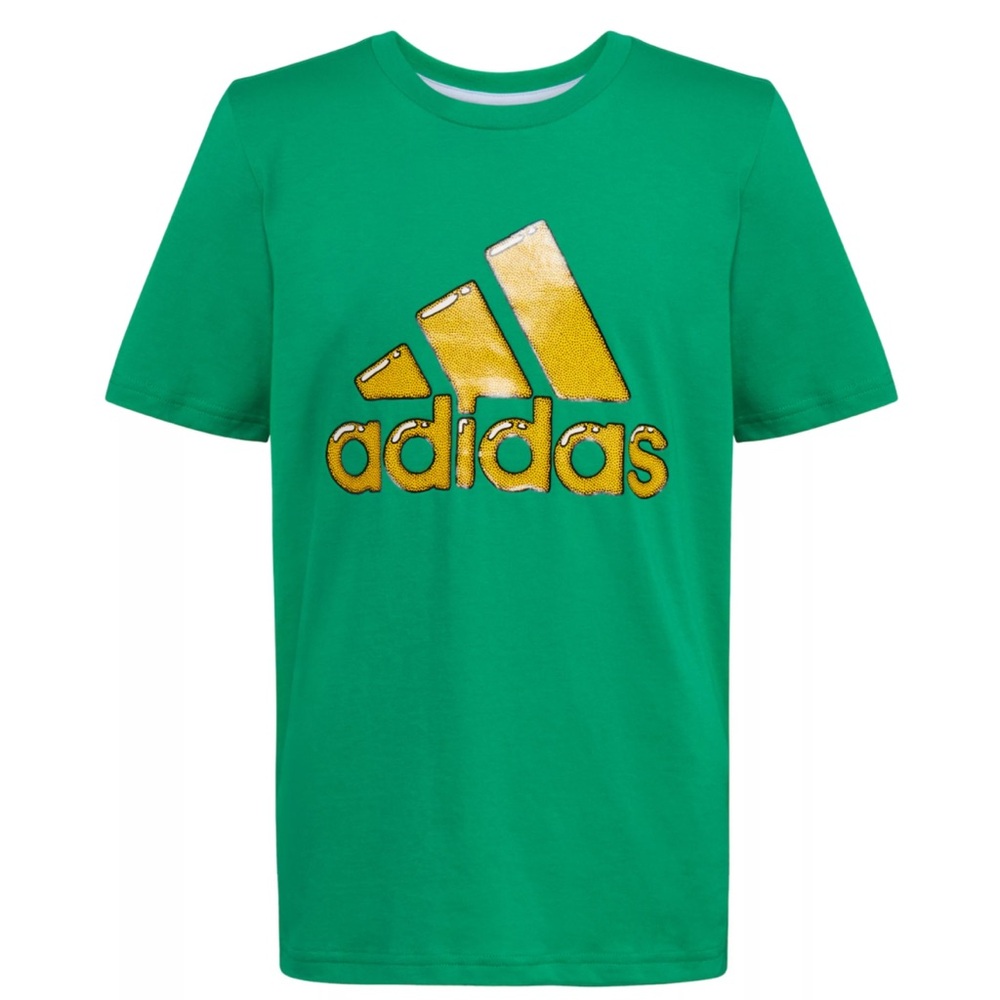 NWT: Youth Adidas green and yellow bubble logo tee Size Large 14/16